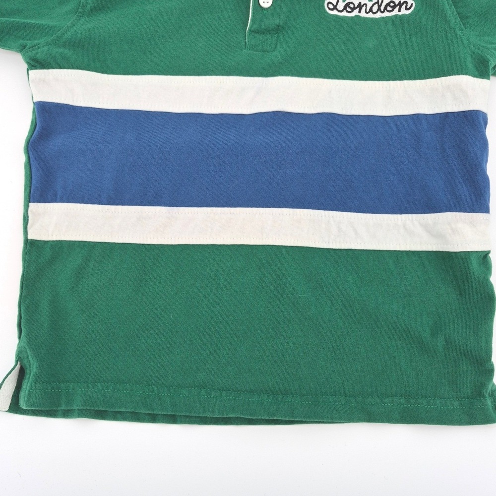 Zara Boys Rugby Polo Shirt Size 5 110 Green Stripe London Embroidered Preppy - Picture 4 of 12